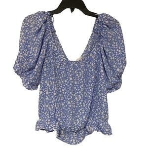 Sienna Sky Ditsy Floral Mini Peplum Puff Sleeve Blouse - Size L